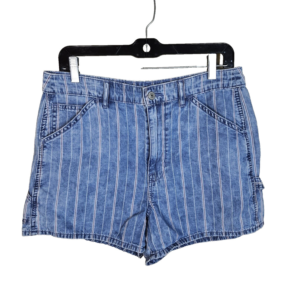 American Eagle Highest Rise 90s Boyfriend Shorts 10 Striped Chambray Cotton Blue